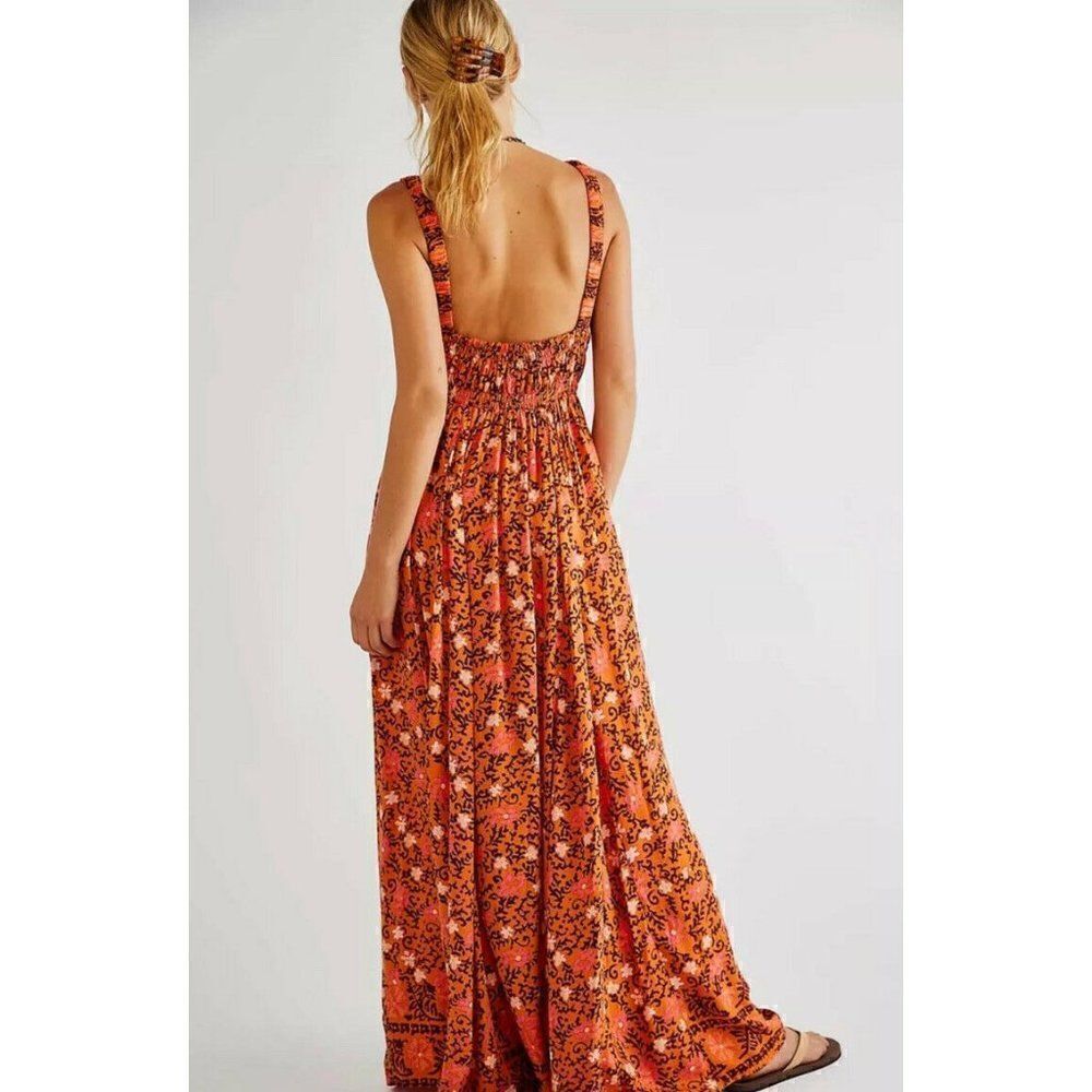 NWT FREE PEOPLE Sz S GLOW UP MAXI DRESS IN BURNT ORANGE - Picture 3 of 3